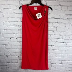 ANNE KLEIN Women's Red Sleeveless A-line‎ Dress Size 4 Gold Chain Accent NWT
